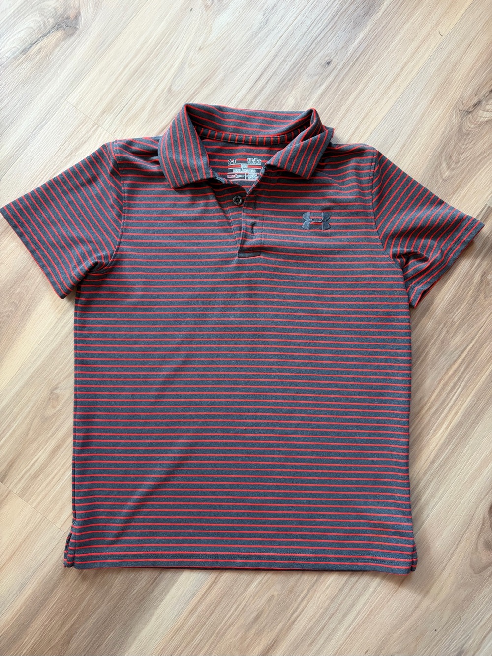 Under Armour Gray and Red Striped Polo Shirt